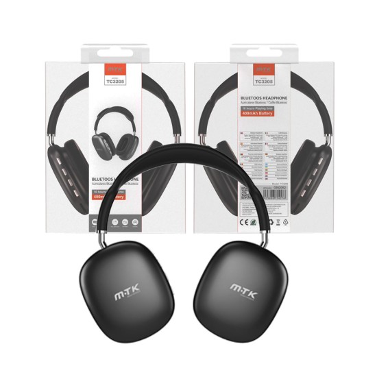 MTK BLUETOOTH HEADPHONES TC3205 NE HANDS-FREE CALLS/MICROSD/AUX/FM RADIO/TF/AUDIO (0352052) 400MAH BLACK